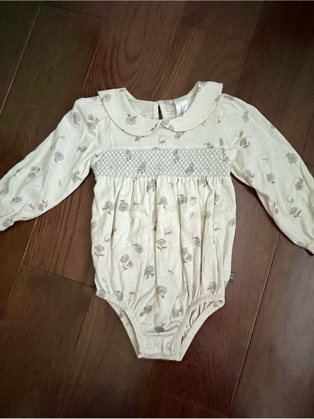 Baby Cream Floral Cotton Smocked One-Piece